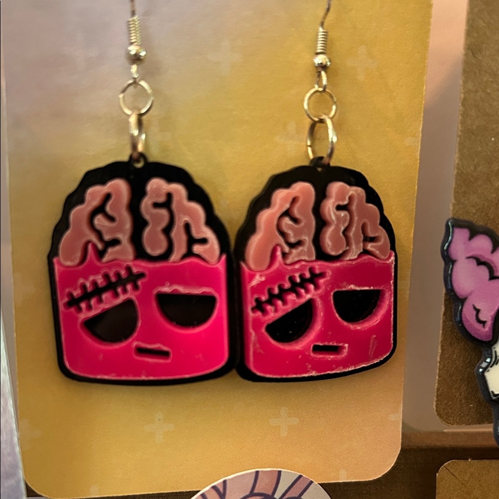 Pink Frankenstein brain  Earrings Halloween